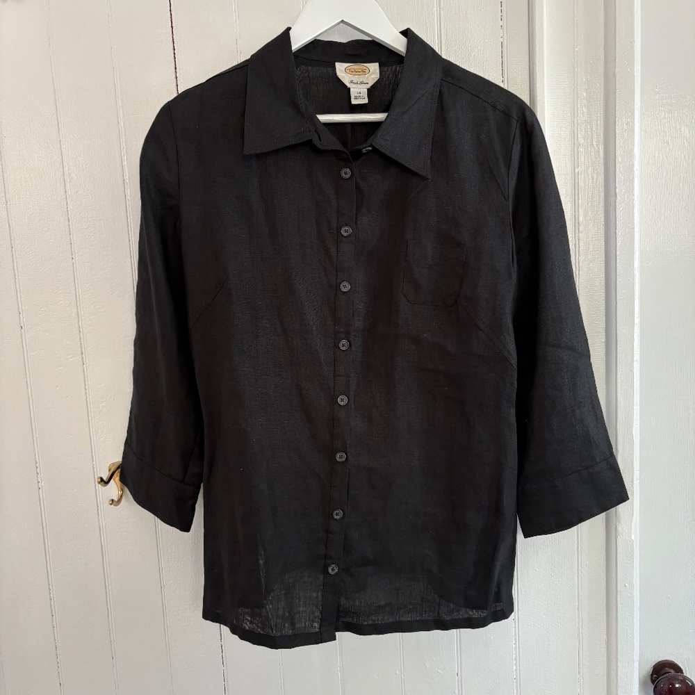 Talbots Irish Linen Black Button Down Shirt Size 14